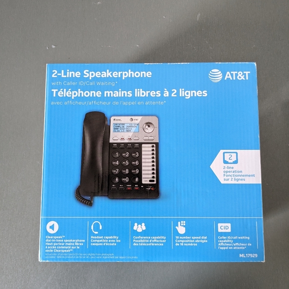 AT&T 2-Line Corded Phone with Speakerphone, 18 number Speed Dial, Headset Jack - Picture 2 of 7